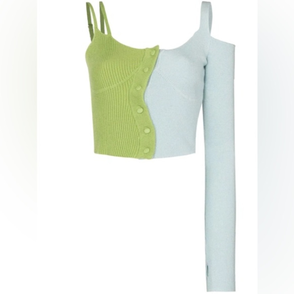 Danielle Guizio Asymmetric Green and Blue Sweater
